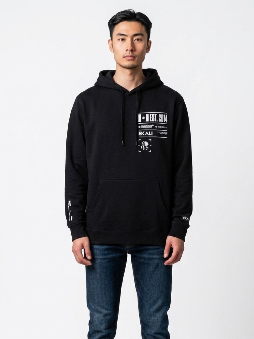 NWOT Ekali Black Graphic Hoodie Men's Pullover Size Small Unisex Rare Deadstock
